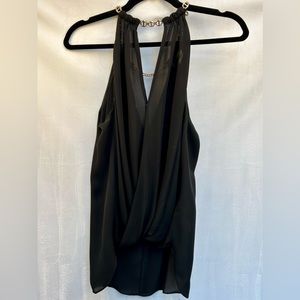 L’AGENCE Black 100% Silk Top with Gold Chain Neckline - Size S/P